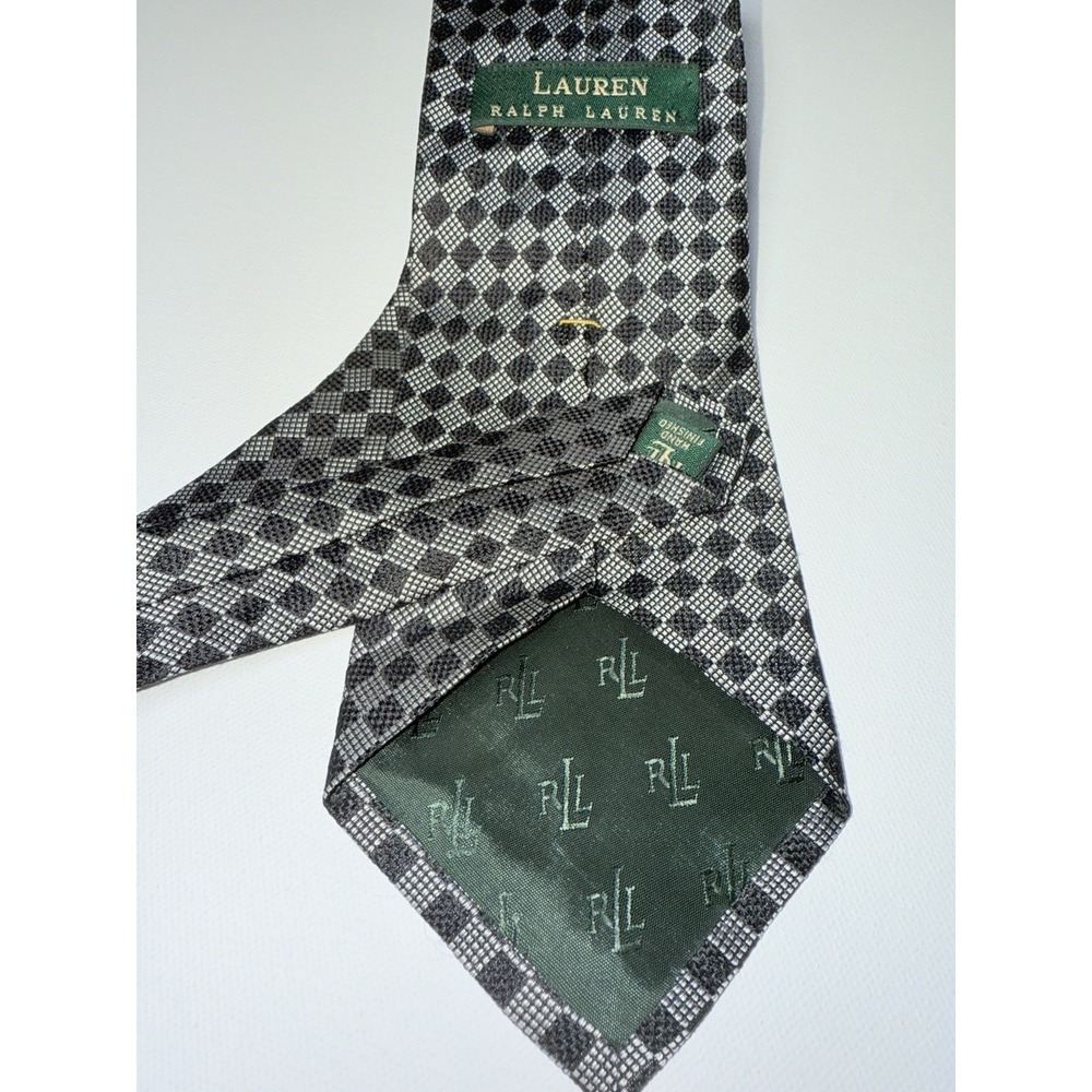 Lauren Ralph Lauren Vintage Silk Tie Gray/Black Geometric‎ Diamond RLL - Picture 3 of 8
